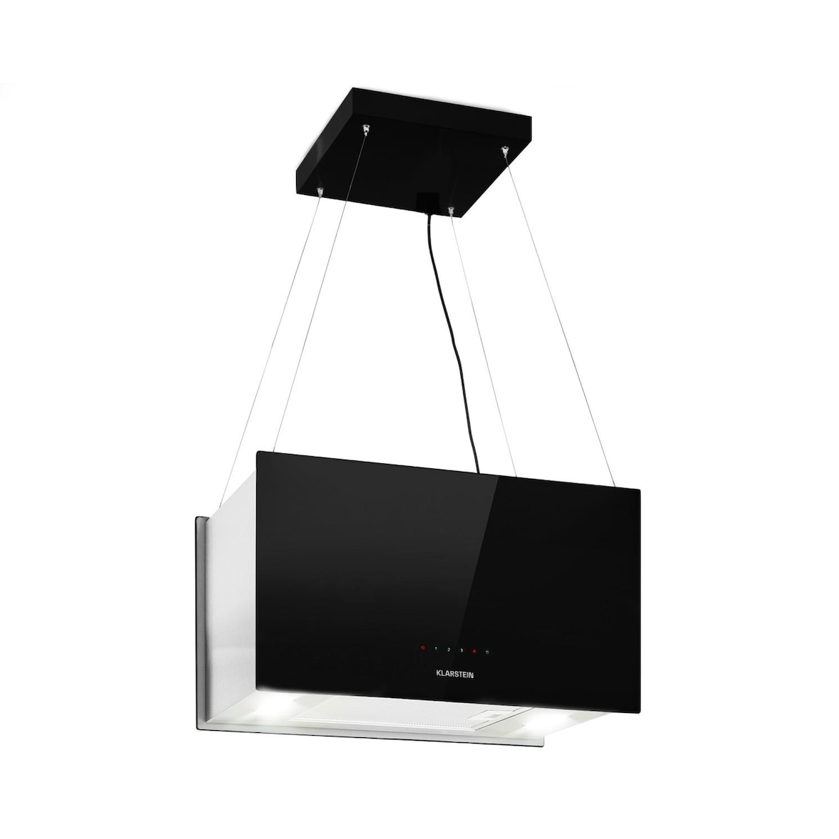 Klarstein Kronleuchter L Inselabzugshaube 60cm Abluft: 590m³/h LED Touch Glas Schwarz