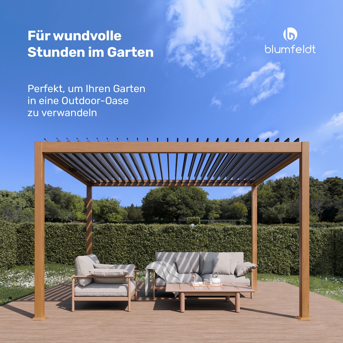 LuminaHaven Pergola 3x4 verzinkter, holzfarbener Stahl Schwarz