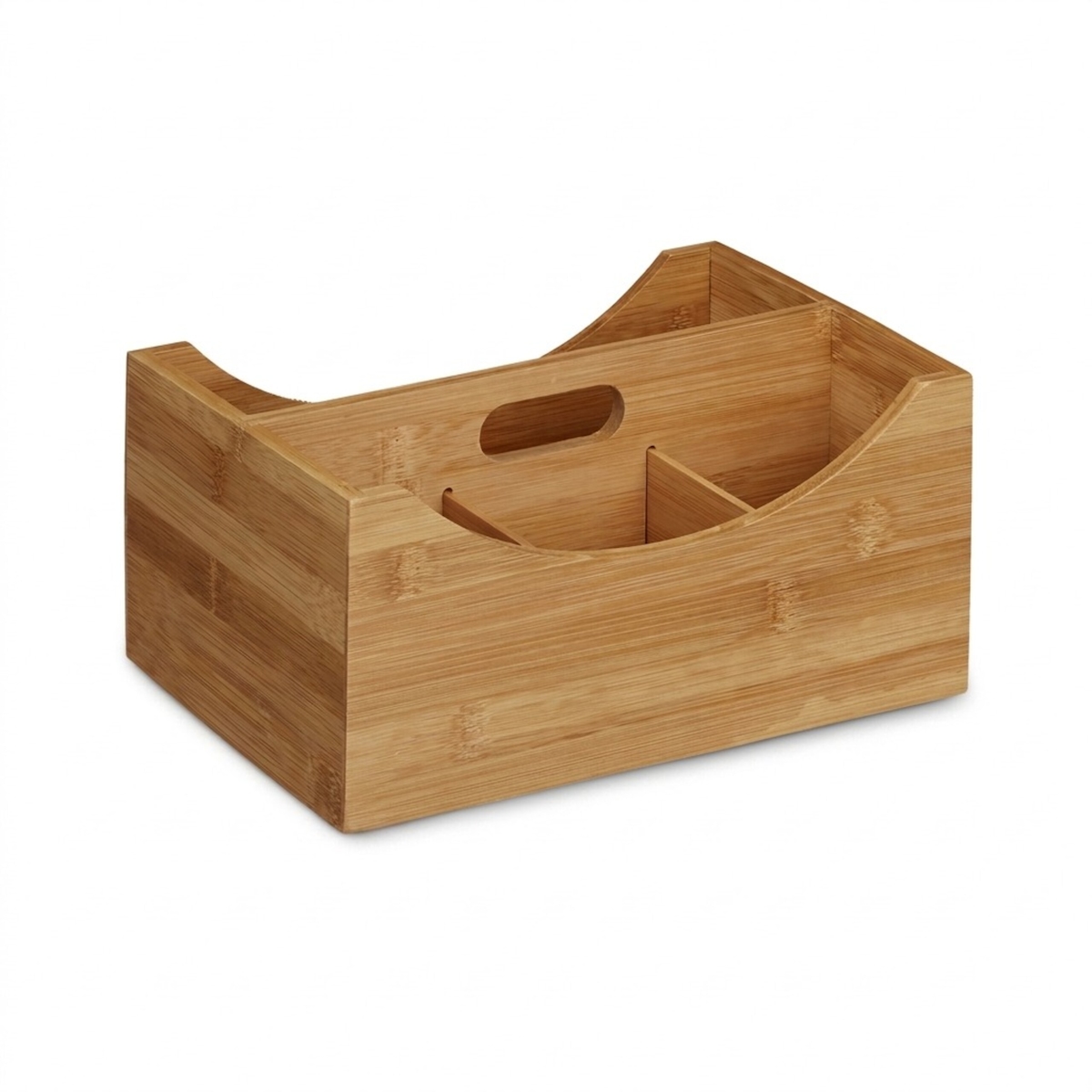 Relaxdays Schreibtischorganizer Bambus, Stifteköcher, 4 Fächer, Griff, natürliche Maserung, HxBxT: ca. 12 x 25 x 18 cm, natur