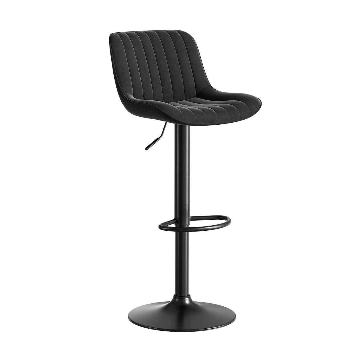 Barhocker 4er Set höhenverstellbar drehbar 109x47x36 cm Schwarz mit Samtbezug ergonomischer Rückenlehne und stabilem Metallgestell