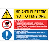 thumbnail of cartello alluminio 300x200 mm impianti elettrici sotto tensione con divieti ed
