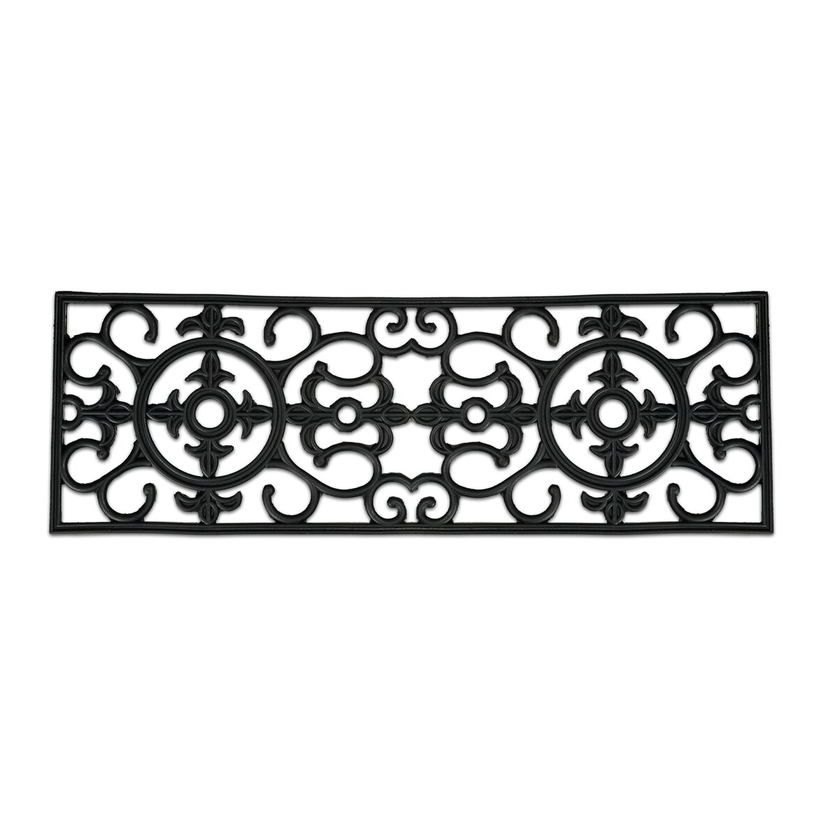 Relaxdays Fußmatte Gummi, 75 x 25 cm, wetterfest, rutschfest, Türvorleger innen & außen, Gummimatte Ornamente, schwarz