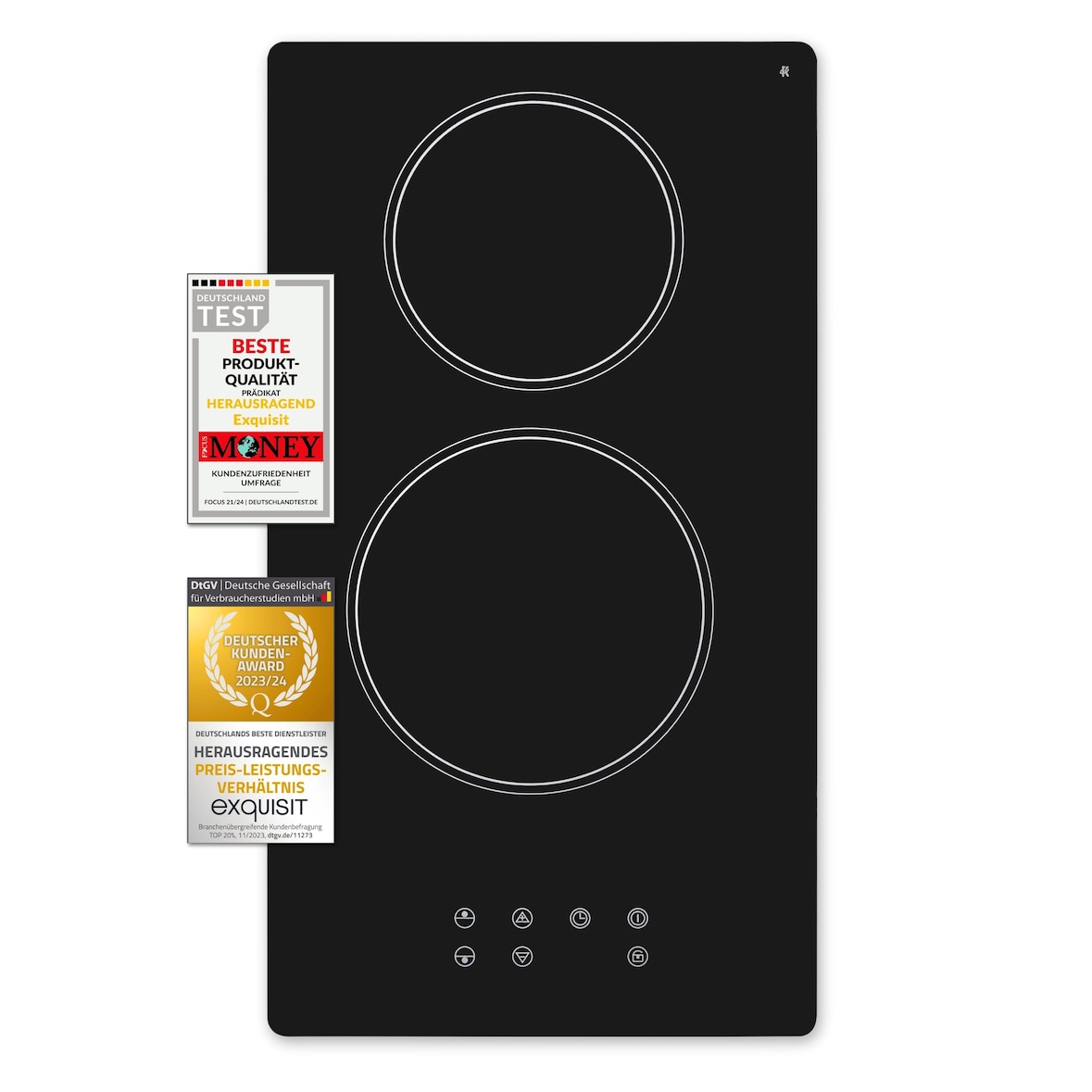 Exquisit Kochfeld EKC300-020 | Glaskeramik | Touch Control | 2 Kochstellen | Rahmenlos | 3000 W