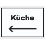 thumbnail of Küche Schild mit Text und Richtungspfeil links Kitchen cucina waagerecht A0 Rückseite selbstklebend