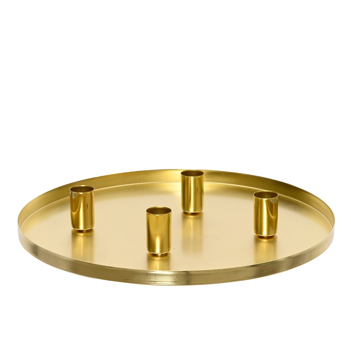 Tablett 25cm Metall & 4 Kerzenhalter mit Magneten verstellbar Stabkerzen Stabkerzenhalter Stabkerzenständer Kerzenständer Dekoteller Adventskranz Gold