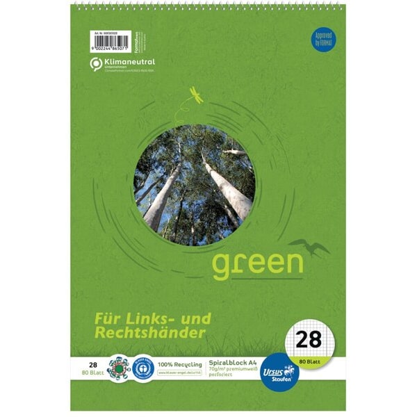 Spiralblock für Links-/Rechtshänder, A4, kariert mit Doppelrand, 70 g/qm, LIN28
