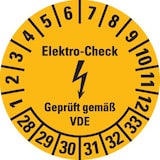 thumbnail of Dreifke® Prüfplakette Elektro-Check, VDE, 28-33, gelb, Dokumentenfolie, Ø 20mm, 180 Stk.