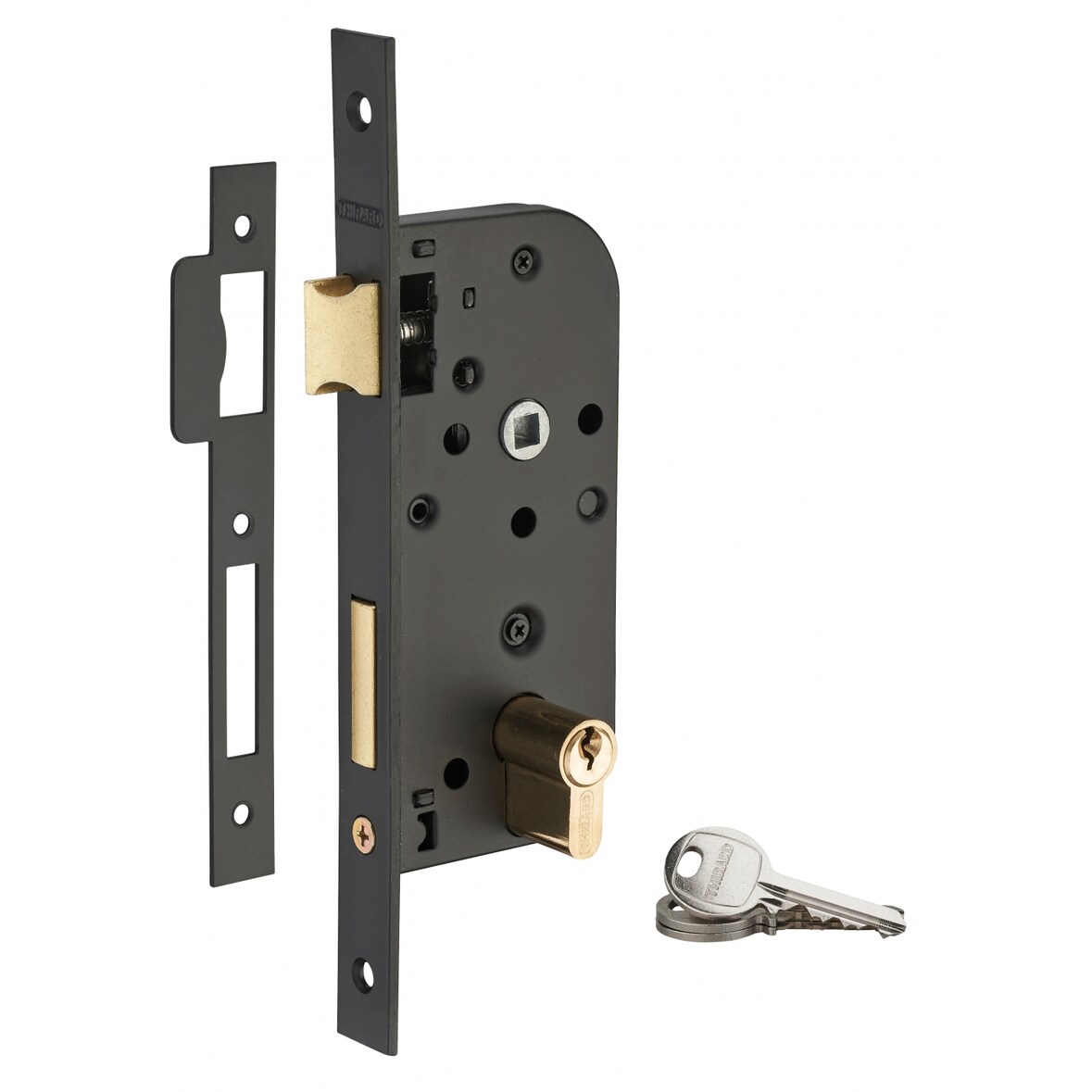 Serrure encastrable à cylindre pour porte d'entrée, axe 40mm, bouts carrés, cylindre 30x30mm, noir, 3 clés - THIRARD