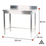 thumbnail of Romux® Edelstahltisch für Gastronomie zur Wandmontage ohne Regal 2000x800x850 mm Zerlegbar | Arbeitstisch aus Edelstahl Korrosionsbeständig