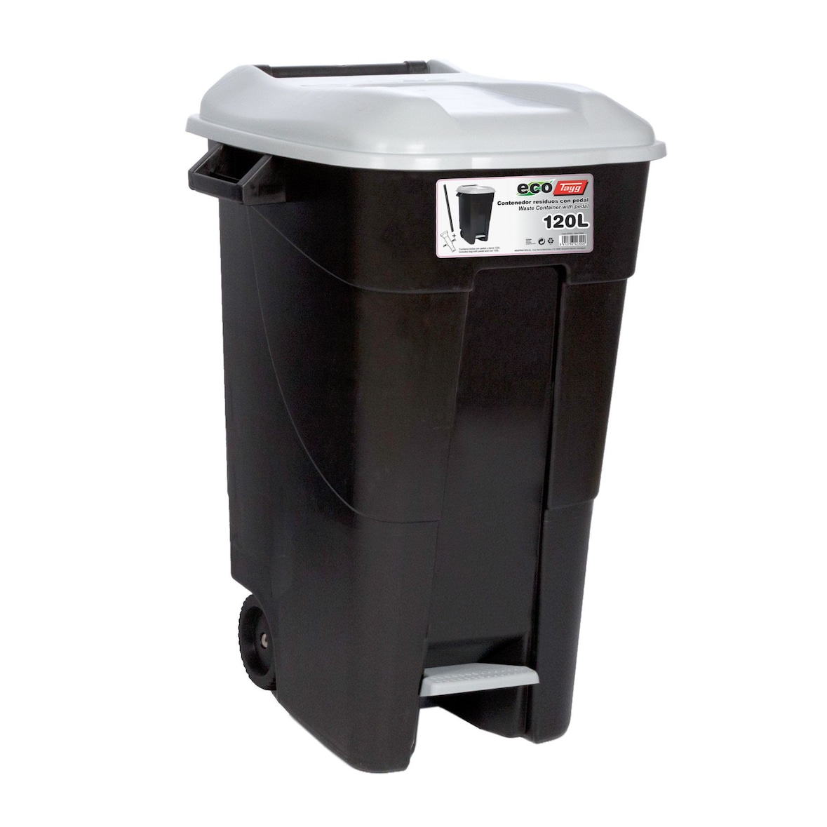 Eco Tayg Cubo de basura 120 L. NE/GR. C/Pedal