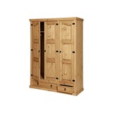 thumbnail of Möbilia Kleiderschrank | mit 3 Türen, 2 Schubladen | Kiefer-Holz massiv | naturfarben gewachst | B 151 x T 56 x H 205 cm | 19020067 | Serie SCHRANK
