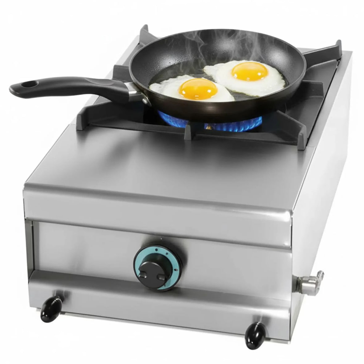 Cucina a gas professionale con 1 fornello da banco e alta potenza per cucina industriale di bar, ristorante, food trucks, ristorazione e catering.