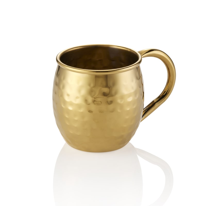 6x Moscow Mule Set, 0,45 ltr., Ø 8,5 cm, Höhe 10 cm, Titanium gold, gehämmert, Chromnickelstahl, PVD-Beschichtung