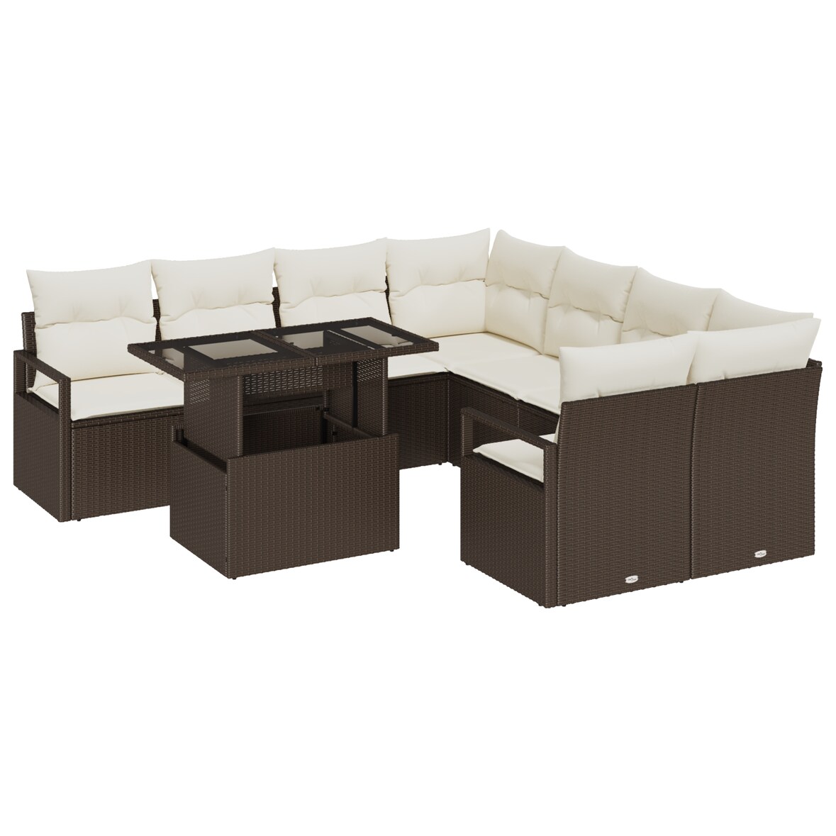 vidaXL 9-teiliges Garten-Sofa-Set mit Kissen in Braun, Poly-Rattan