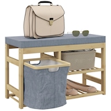 thumbnail of Banco zapatero de bambú mueble zapatero con asiento cesta extraíble y estantes abiertos para 4 pares de zapatos 69x30x45 cm natural