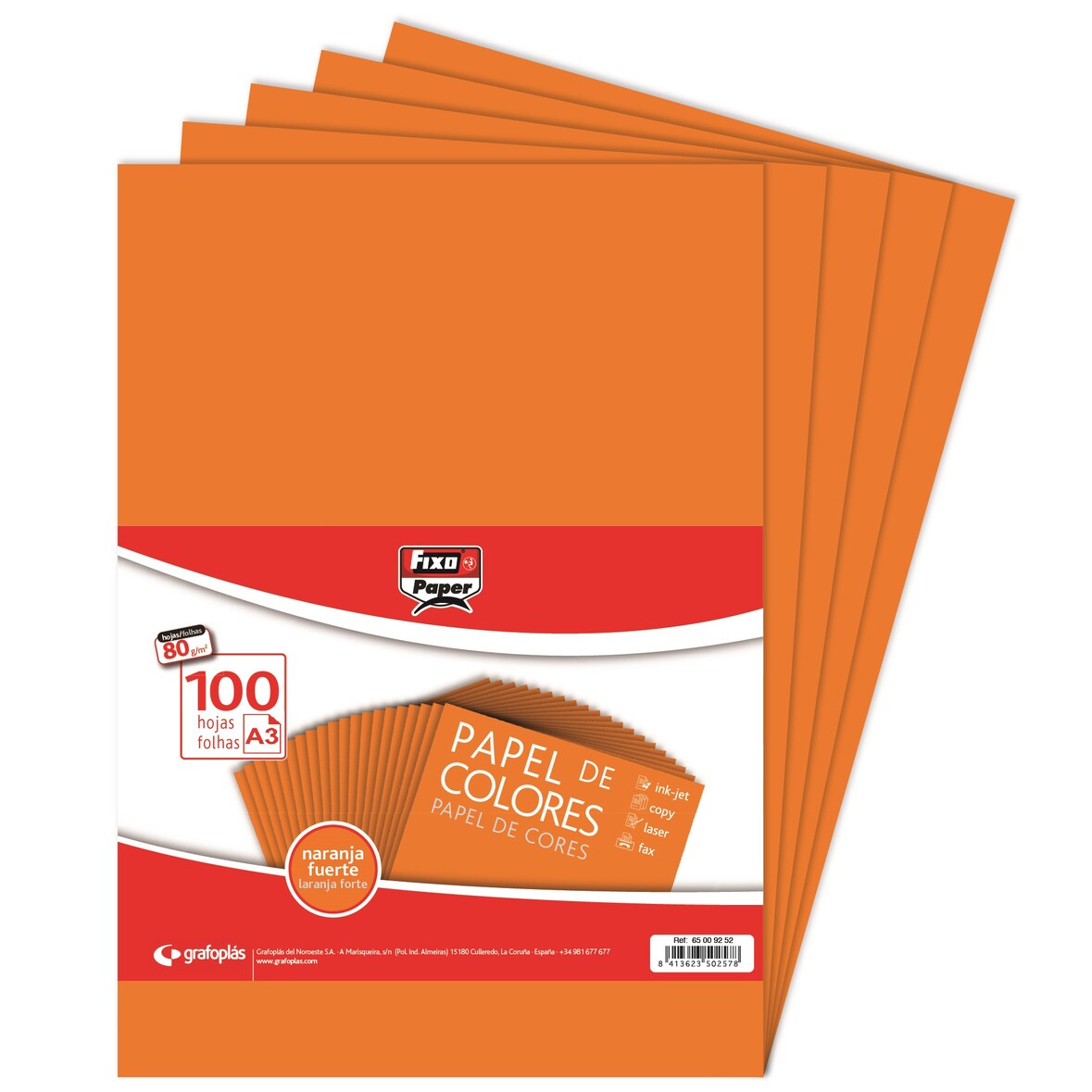 Pacote de 100 folhas Papel colorido A3 80g laranxa