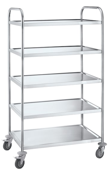 METRO Professional Carro de servicio GST1005, acero inoxidable, 85 x 52,6 x 154,3 cm, 5 estantes, carga total 200 kg, plata