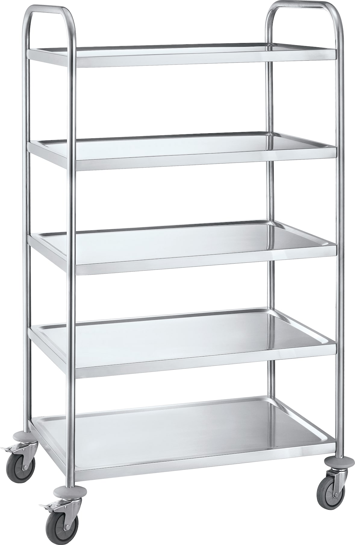 METRO Professional Carro de servicio GST1005, acero inoxidable, 85 x 52,6 x 154,3 cm, 5 estantes, carga total 200 kg, plata