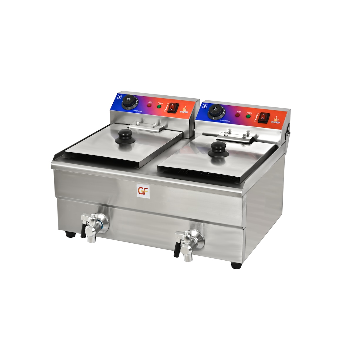 Gasfrit – Professionelle industrielle ultraschnelle Elektro-Fritteuse, 2 Becken à 10 L mit Ablasshahn