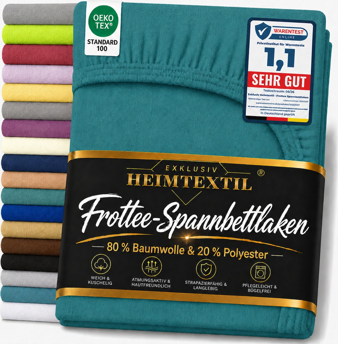 EXKLUSIV HEIMTEXTIL Frottee Spannbettlaken Rundumgummizug Marke 120 x 200 cm Petrol 80% Baumwolle 20% Polyester  Öko - Tex Zertifiziert Bed-Sheet