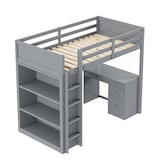 thumbnail of Hochbett 90×200 cm mit Stauraum Computertisch Modulbauweise Platzsparend Lattenrost Grau Holz robust modernes Design