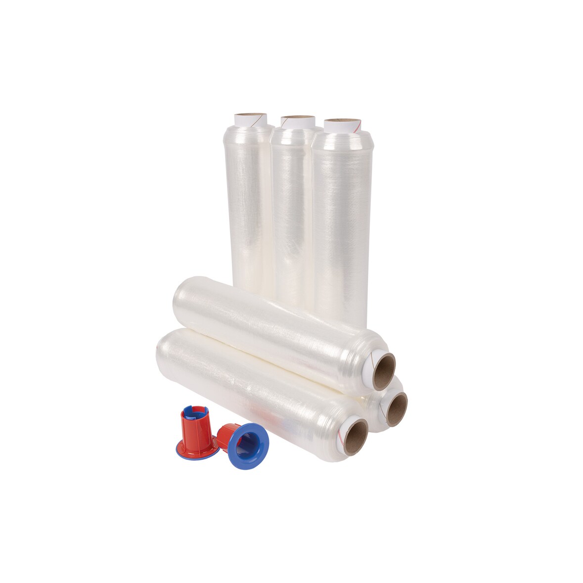 Handstretchfolie, vorgedehnt, 430mm breitx600lfm, 8µ, transparent, randverstärkt, 6 Rollen.