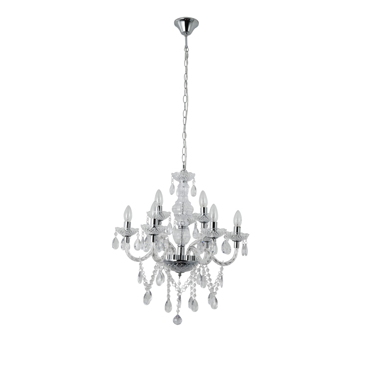 SalesFever Kronleuchter 120 cm | 9-flammig | Metall mit klarem Acryl-Glas | B 53 x T 63 x H 120 cm | transparent