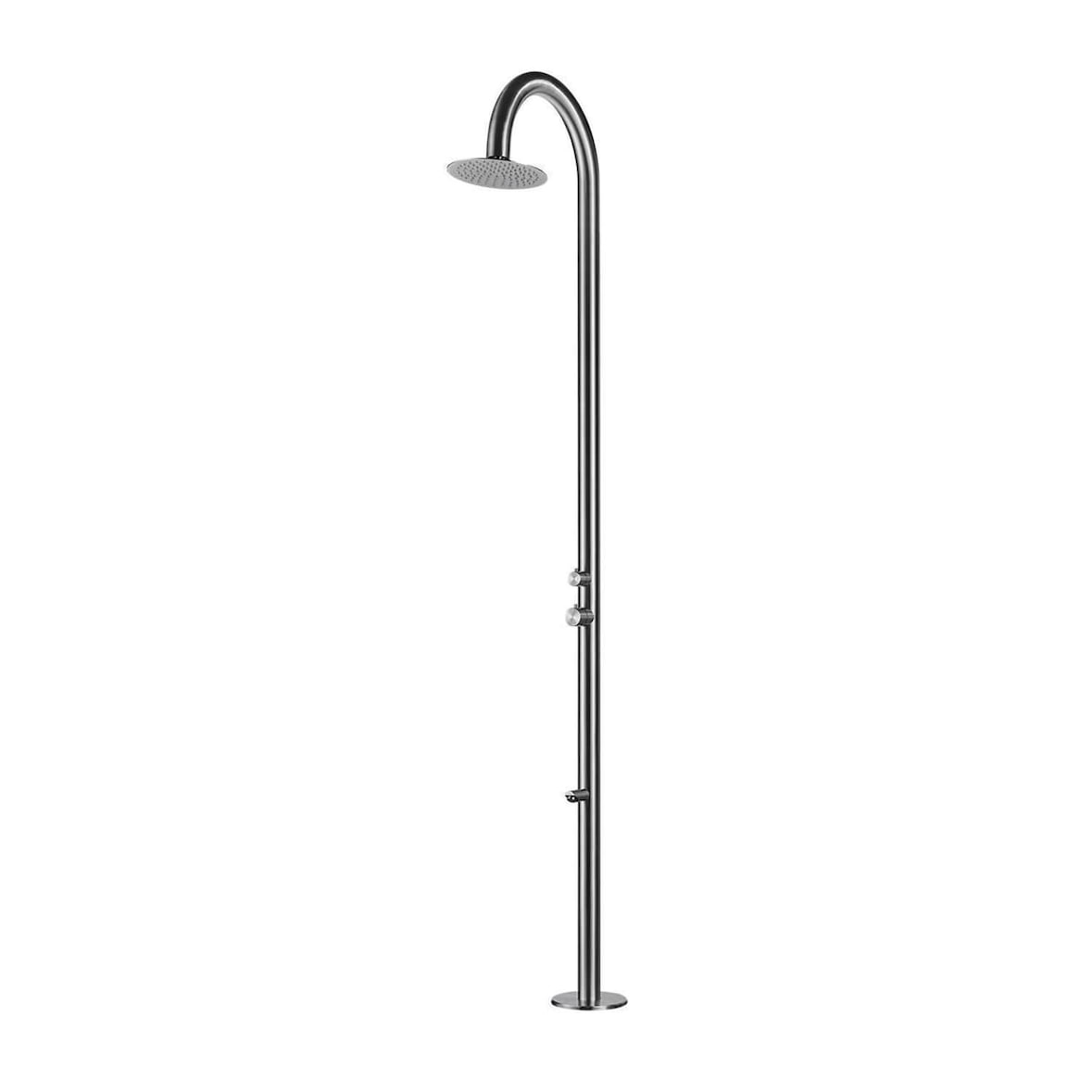 Douche Palau Sined, intérieur/extérieur, pomme de douche 25cm, inox AISI 316L, diamètre 6cm, eau chaude/froide, mélangeur, lave-pieds.
