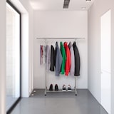 thumbnail of Relaxdays Kleiderständer auf Rollen, mit Kleiderstange & Ablage, verstellbar: Höhe 95-165 cm, Breite 94-160 cm , silber