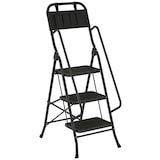 thumbnail of HOMCOM escalera plegable de 3 peldaños con bolsa de herramientas, carga 150 kg, con peldaños anchos antideslizantes, bloqueo de seguridad, negro