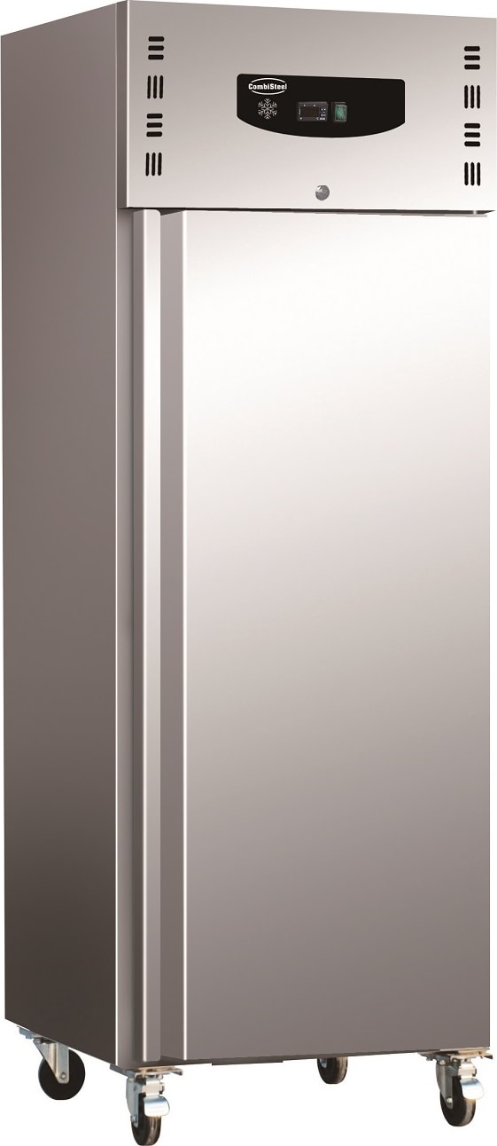 Kühlschrank BONGO auf Räder | 1x abschließbare Tür | 600 Liter, HxBxT 201x68x81cm | -2/+8°C | Edelstahl/Aluminum + CHEFGASTRO Geschirrtuch