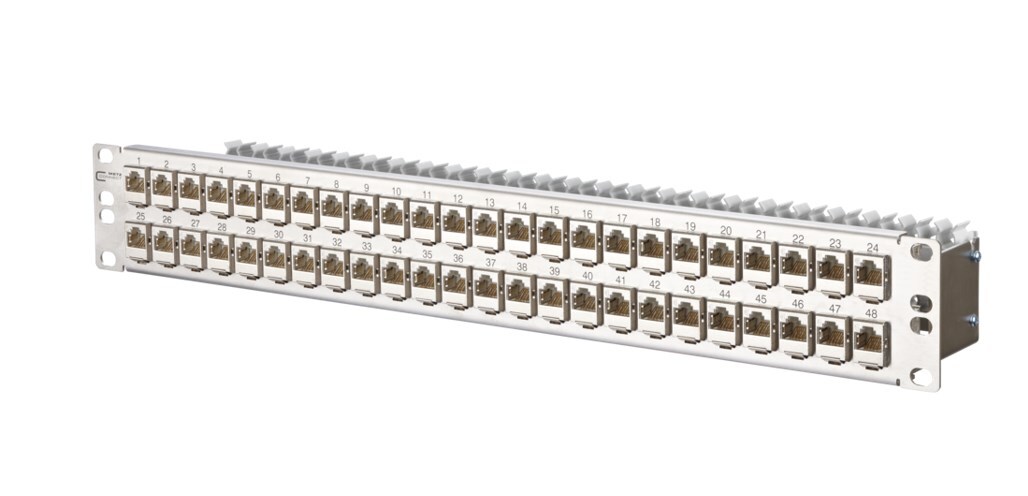 METZ CONNECT E-DAT modul 48x8(8) 1,5HE Patchfeld Cat.6A, Edelstahl
