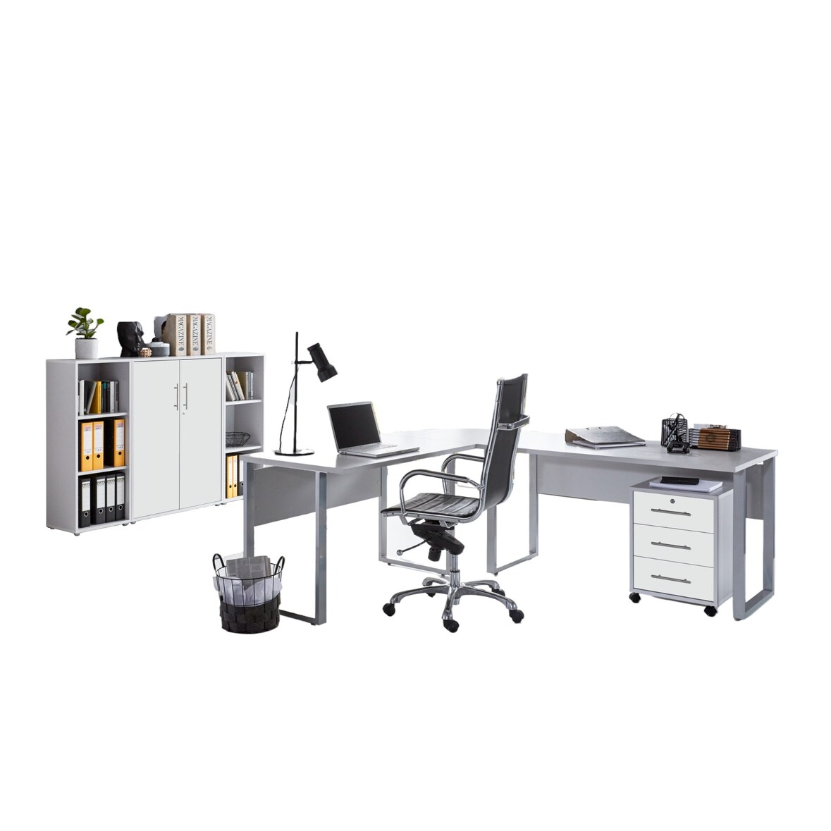 Büromöbel-Set TABOR PRO 2 in lichtgrau / weiß matt, Arbeitszimmer Komplett-Set