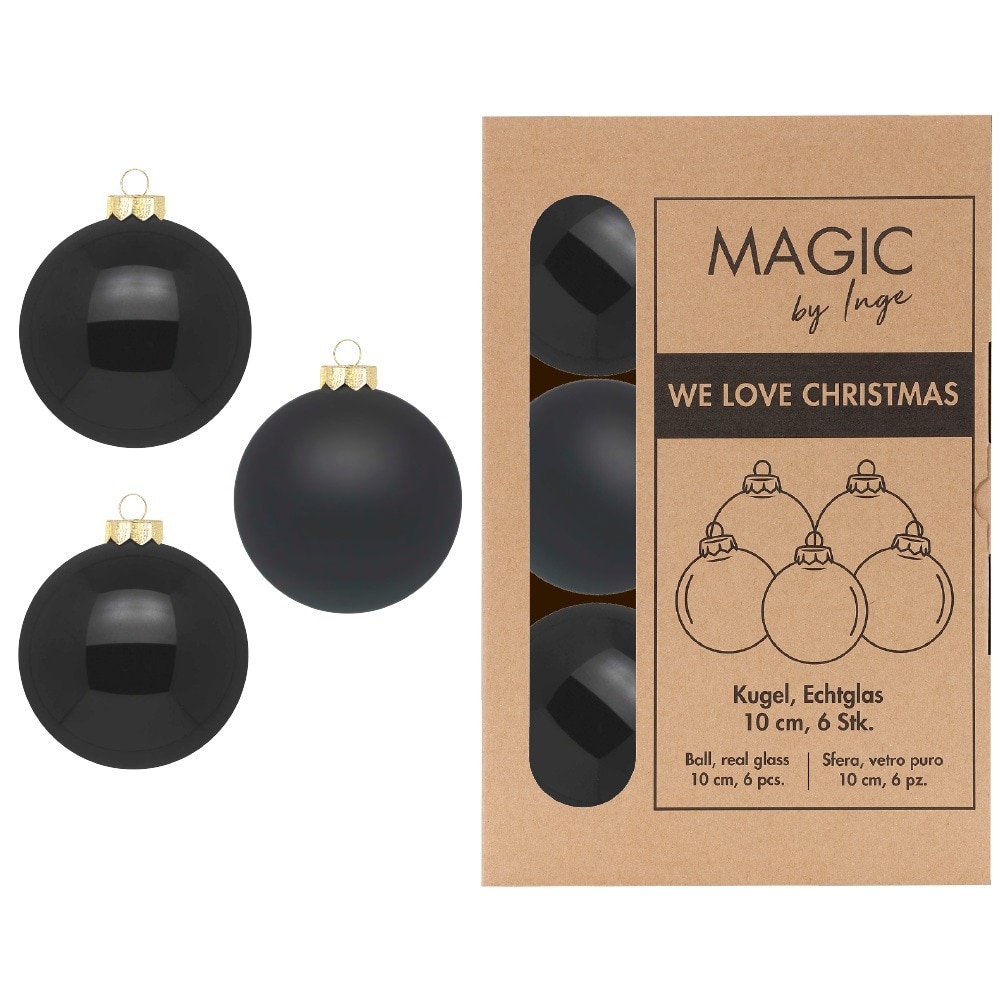 6 Weihnachtskugeln 10cm Glas Christbaumkugeln Weihnachtsbaumkugeln Set schwarz