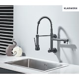 thumbnail of Björn | Gastronomie Einloch Wandmontage Kaltwasser Armatur Schwarz|Profi Küchenarmatur Edelstahl Zwei Brausen|Doppelspülbecken Wasserhahn Restaurant