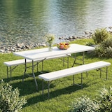 thumbnail of YOEVU kit mesa plegable y bancos 180cm portátil resistente HDPE y acero estructura plegable
