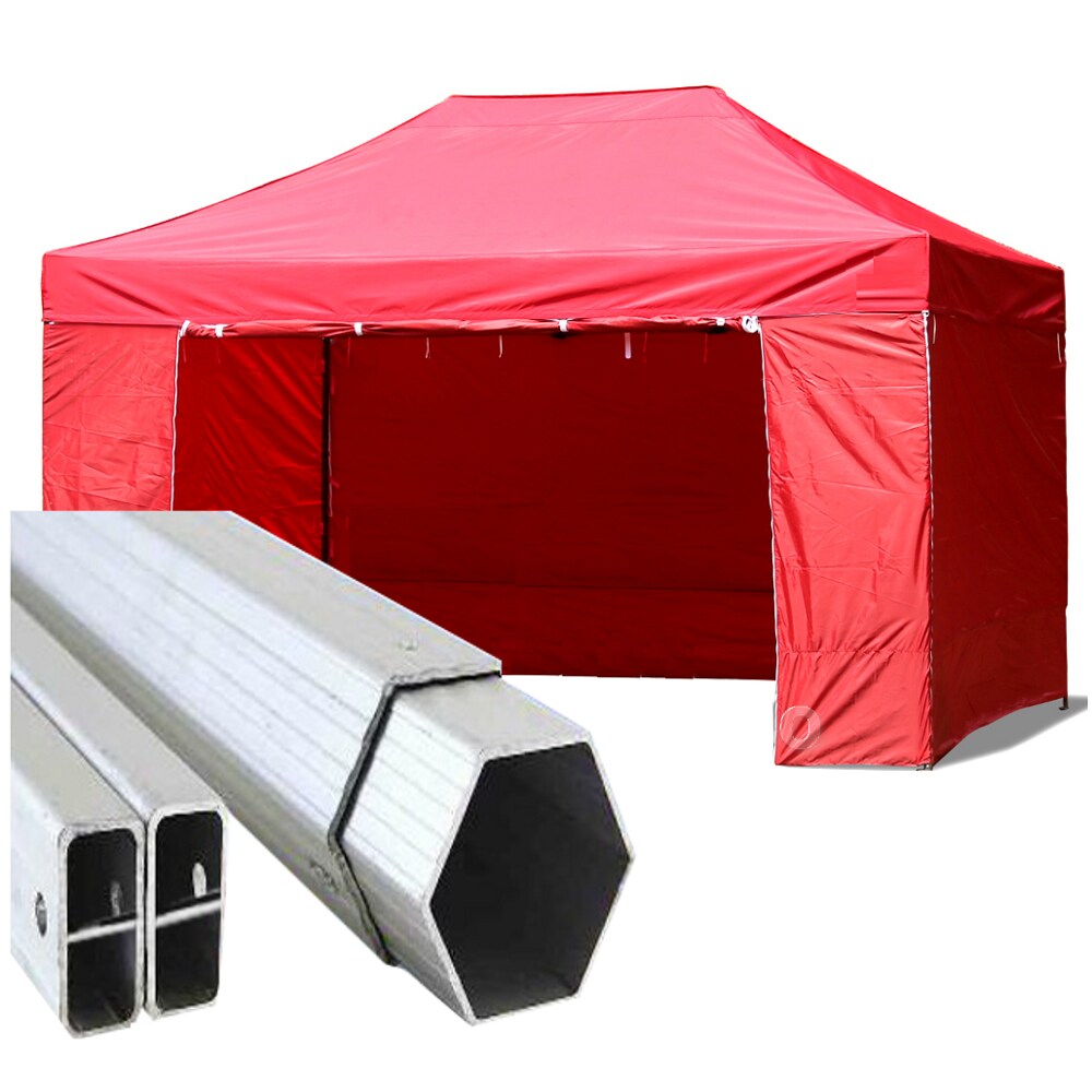 Gazebo 3x4,5 m rosso pieghevole alluminio piantone esagonale 45mm con laterali