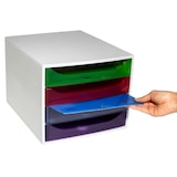 thumbnail of EXACOMPTA Cassettiera Ecobox 228699D, 4 cassetti, box in PS e cassetti in Ppl, (PxlxAlt) 34,8x28,4x23,4 cm, gamma Linicolor box grigio/cass.arlecchino