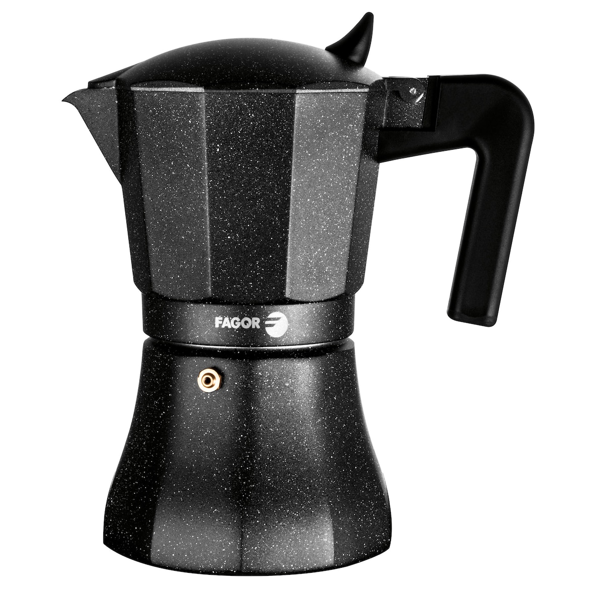 FAGOR Tiramisú Cafetera Italiana Aluminio 12 Tazas Café, Junta Silicona, Vitrocerámica, Gas, Eléctrica Negro
