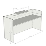 thumbnail of Oficit. Mostrador de recepción y oficina, blanco con sobremostrador olmo. Fácil de montar. Fabricado en España. Medidas: 200x50x105(an x fon x alt)