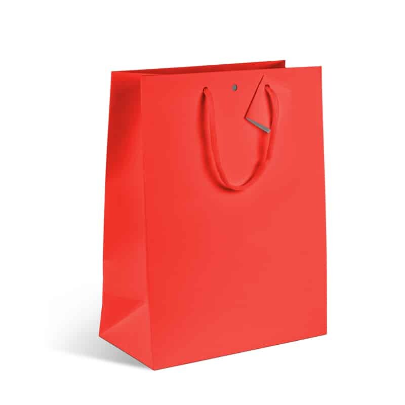 Geprägte rote Tasche Natural Red mit Kordelgriffe aus weißem Kraftpapier 180g 18+10x22,7cm - pro 240