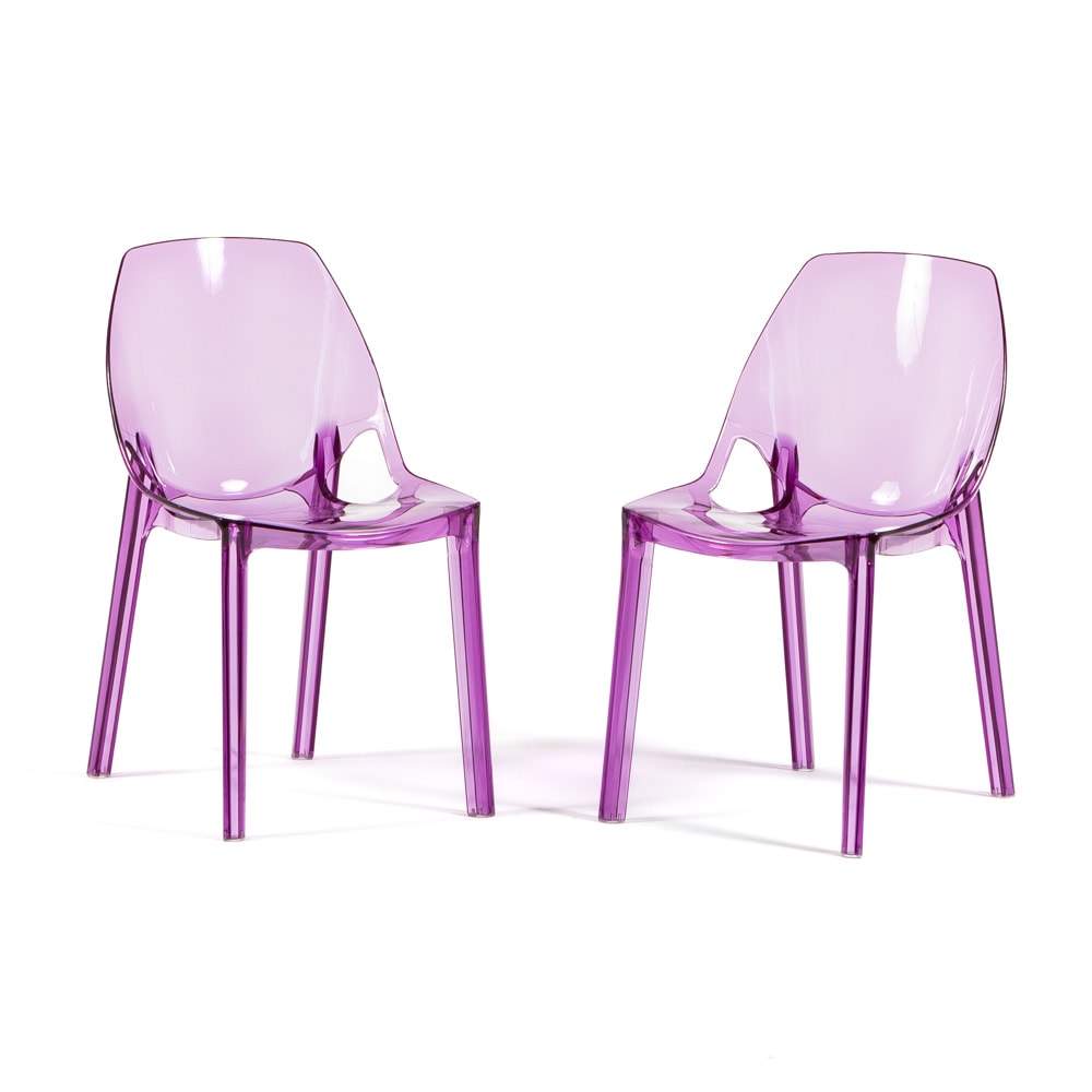 Set de 2 sillas de policarbonato transparente, apilables y monobloque, resistentes, diseño moderno, ideales para cocina, bar o restaurante–Luce–Rosa