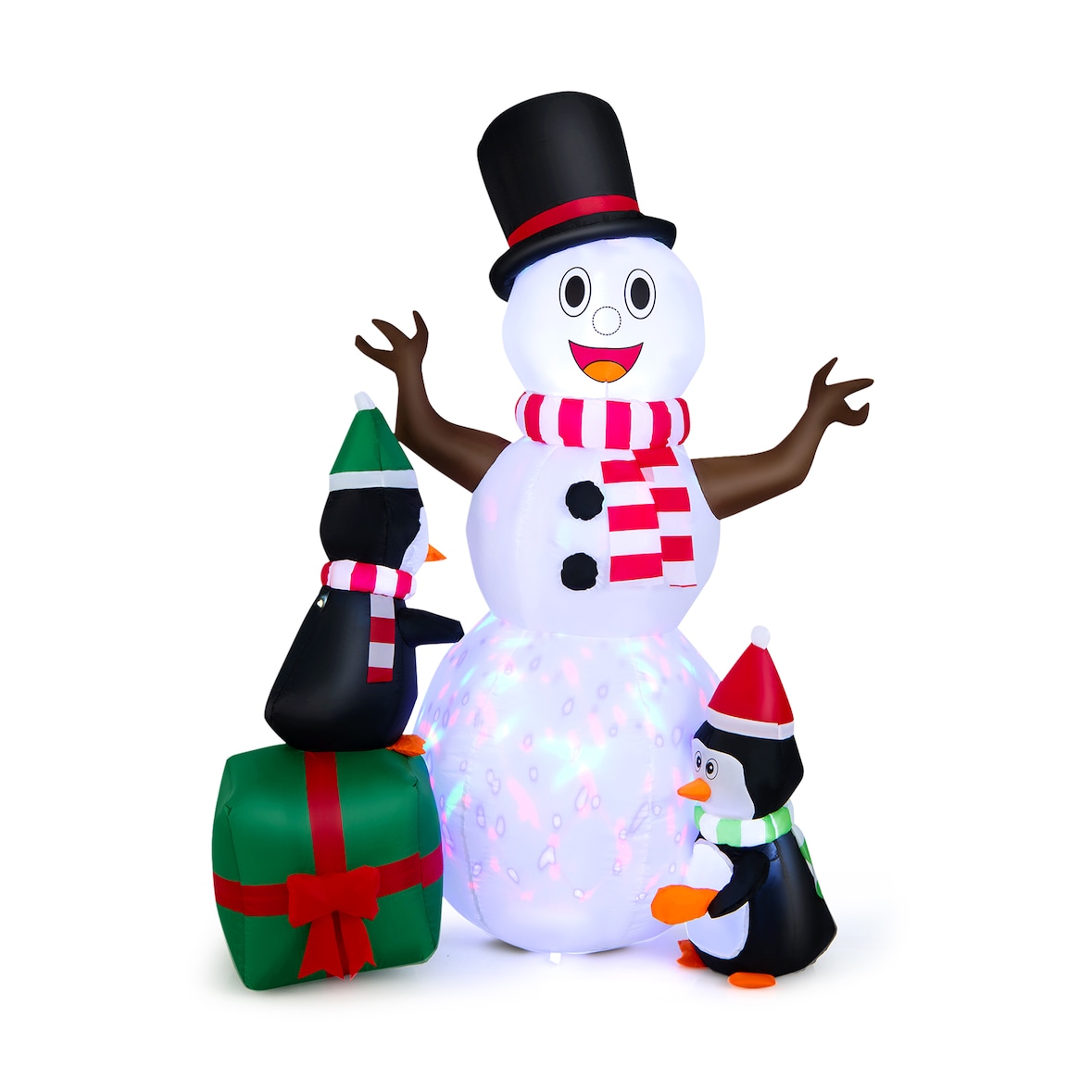 COSTWAY Muñeco de nieve inflable de 180 cm con pingüinos, decoración navideña para uso en exteriores XL