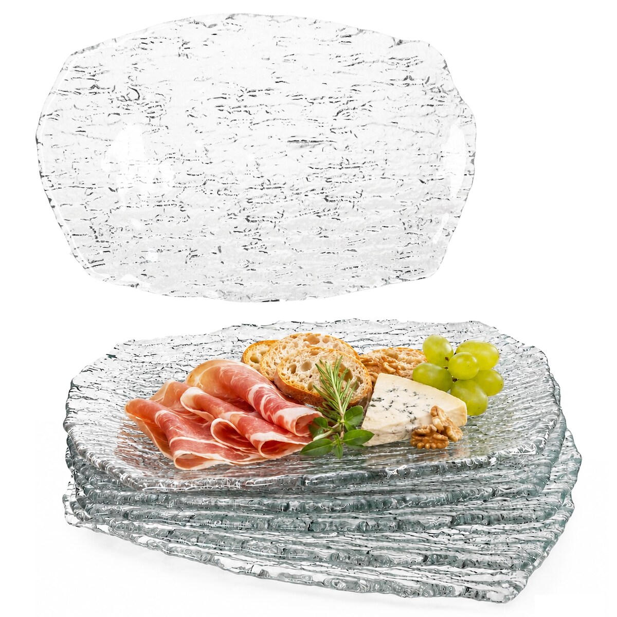 6er Set St Tropez Servierplatte Glas 35,5x23 cm rechteckig Antipasti