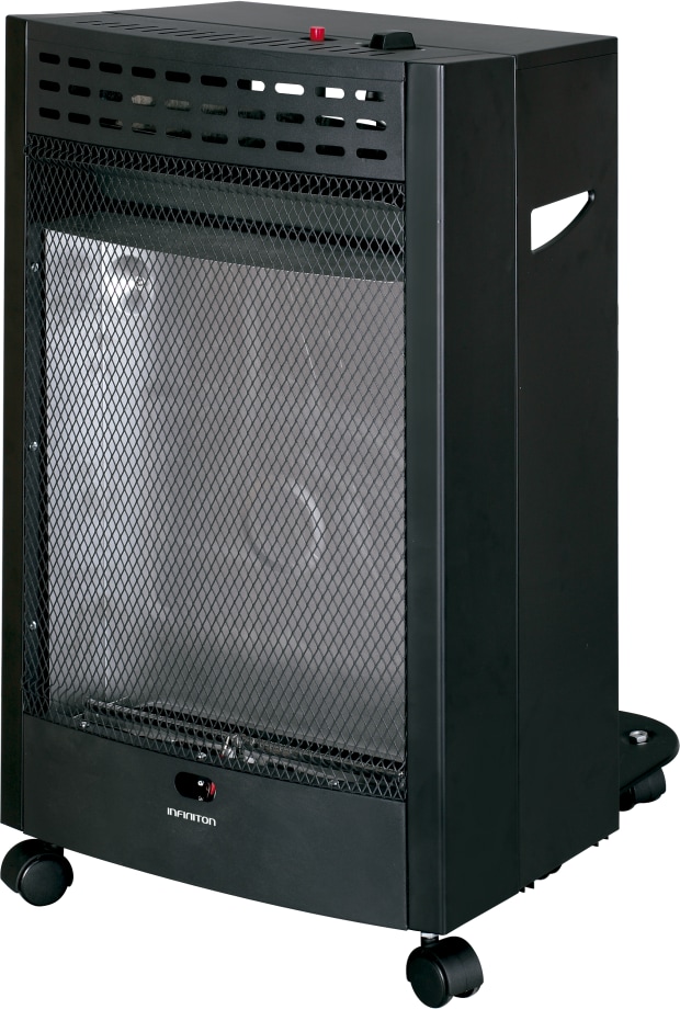 INFINITON Estufa de Gas HBF-5205, 4200W, Ruedas Pivotantes, Sistema Anti-Vuelco, Sensor de Oxigieno, Negro