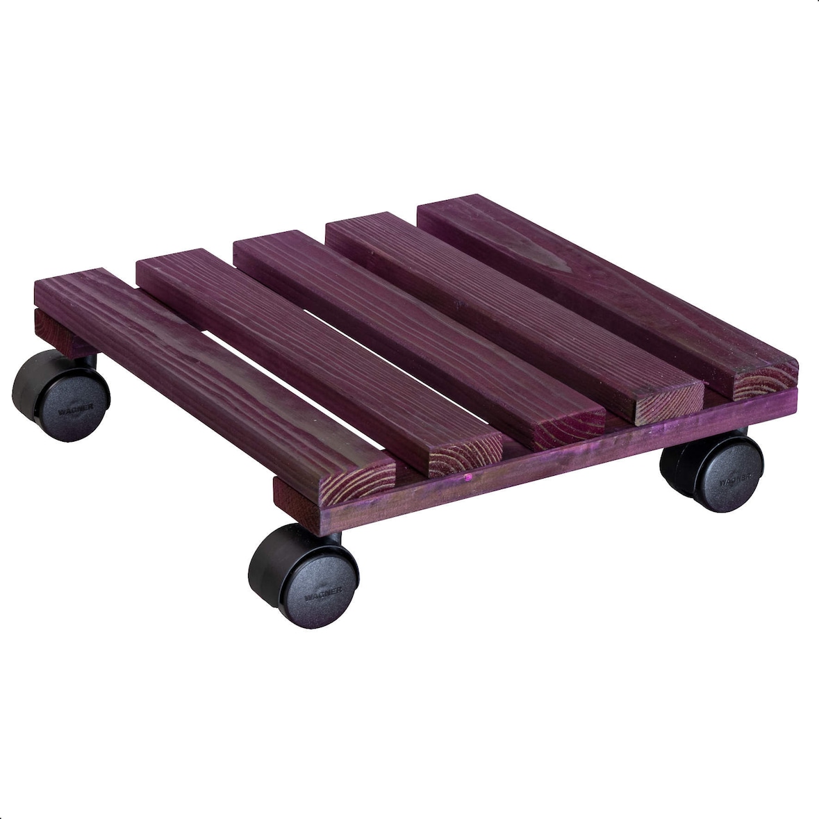 WAGNER Pflanzenroller NATURE 29 x 29 x 8 cm, für Innen, Massivholz, purpur, Tragkraft 100 kg, EU Ware - 20088701