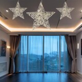 thumbnail of WellHome - Estrela de Natal prateada com 20 luzes LED brancas quentes 30x8x30cm