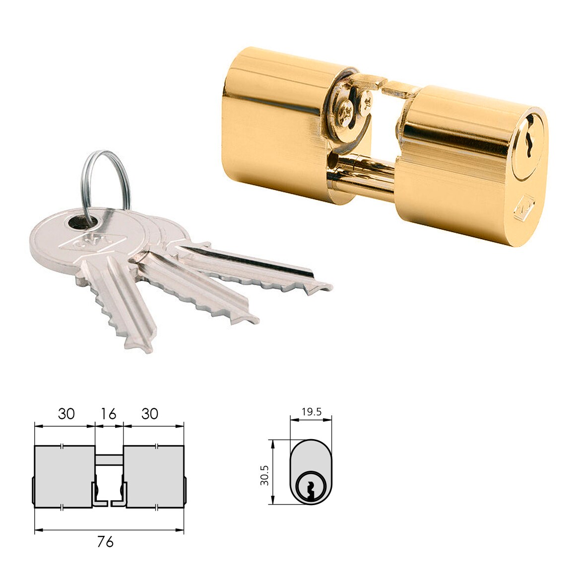 CVL - Cilindro CVL 5964 / 30x30 / Laton Pulido Ovalado Levas y Vastagos Cilindro Doble