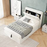 thumbnail of Polsterbett 90x200 cm mit hydraulischem Bettkasten und verstecktem Stauraum – modernes Design aus PU Weiß