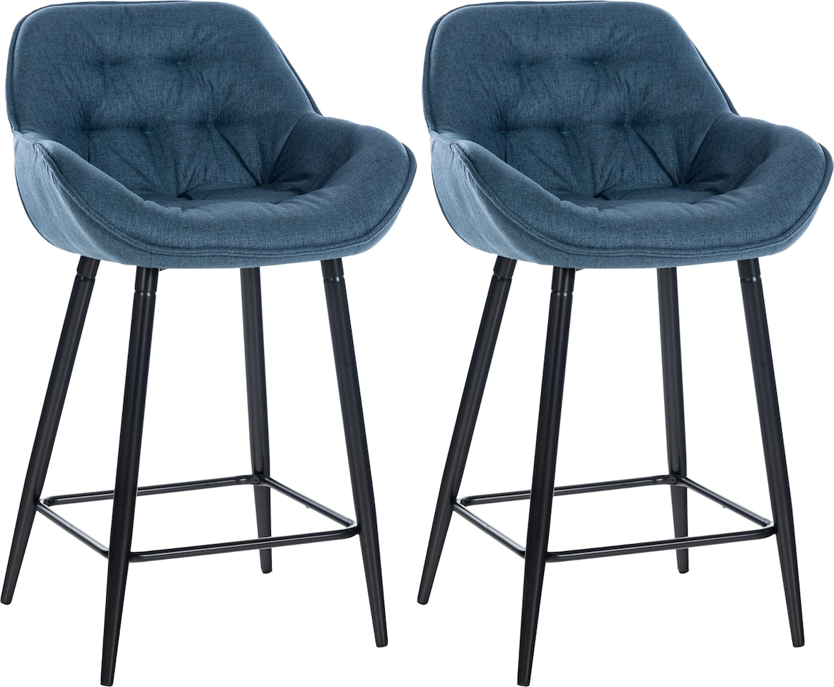 Décoshop26 - Set aus 2 Barhockern Hochstühlen mit gepolsterter Sitzfläche in blauem Stoff und schwarzem Metall 10_0004168